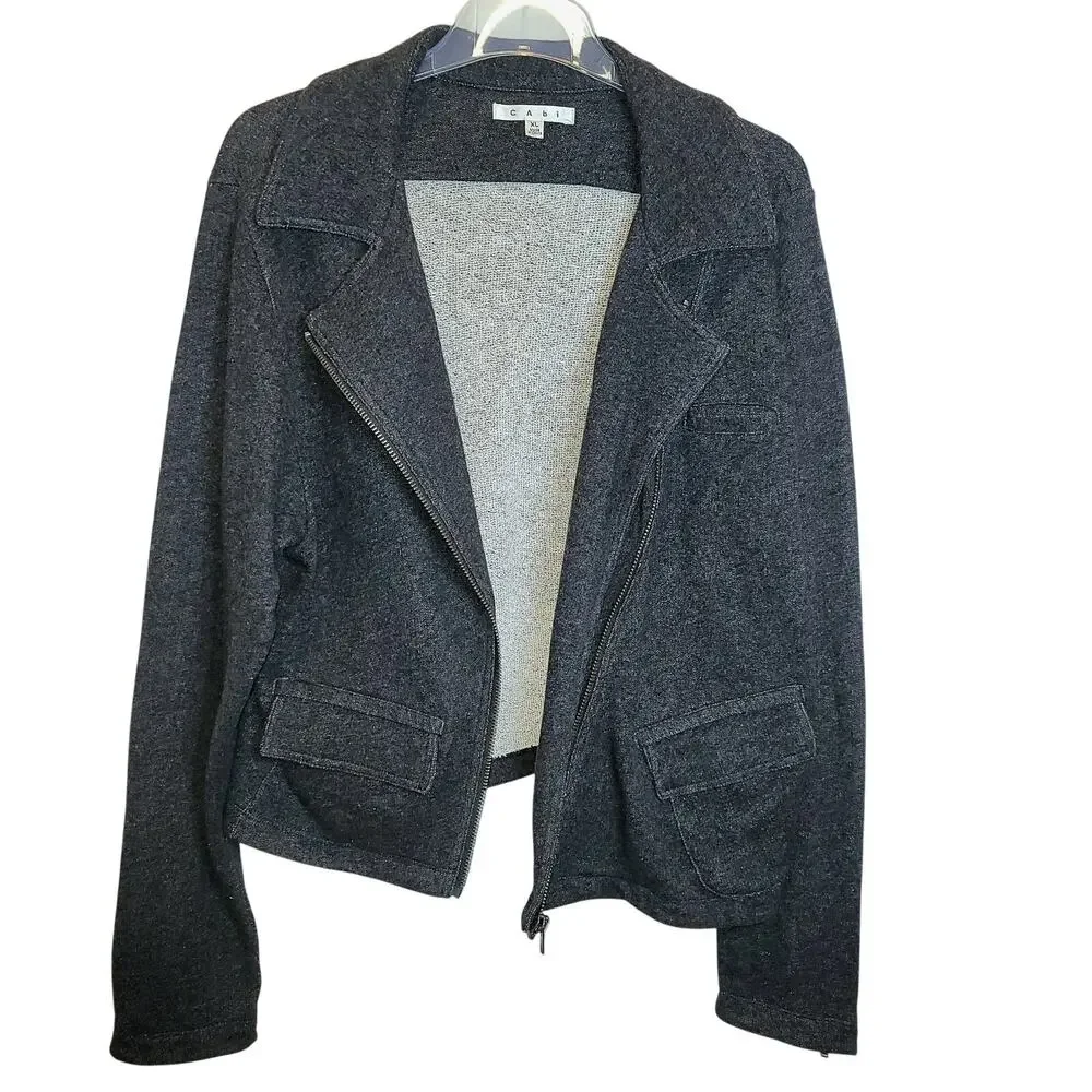 Cabi #775 Moto Jacket Asymmetrical Zip French Terry Knit Sz XL Charcoal Gray - Picture 12 of 16